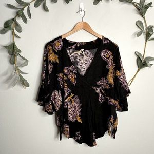 Free People Black Paisley Knit Top